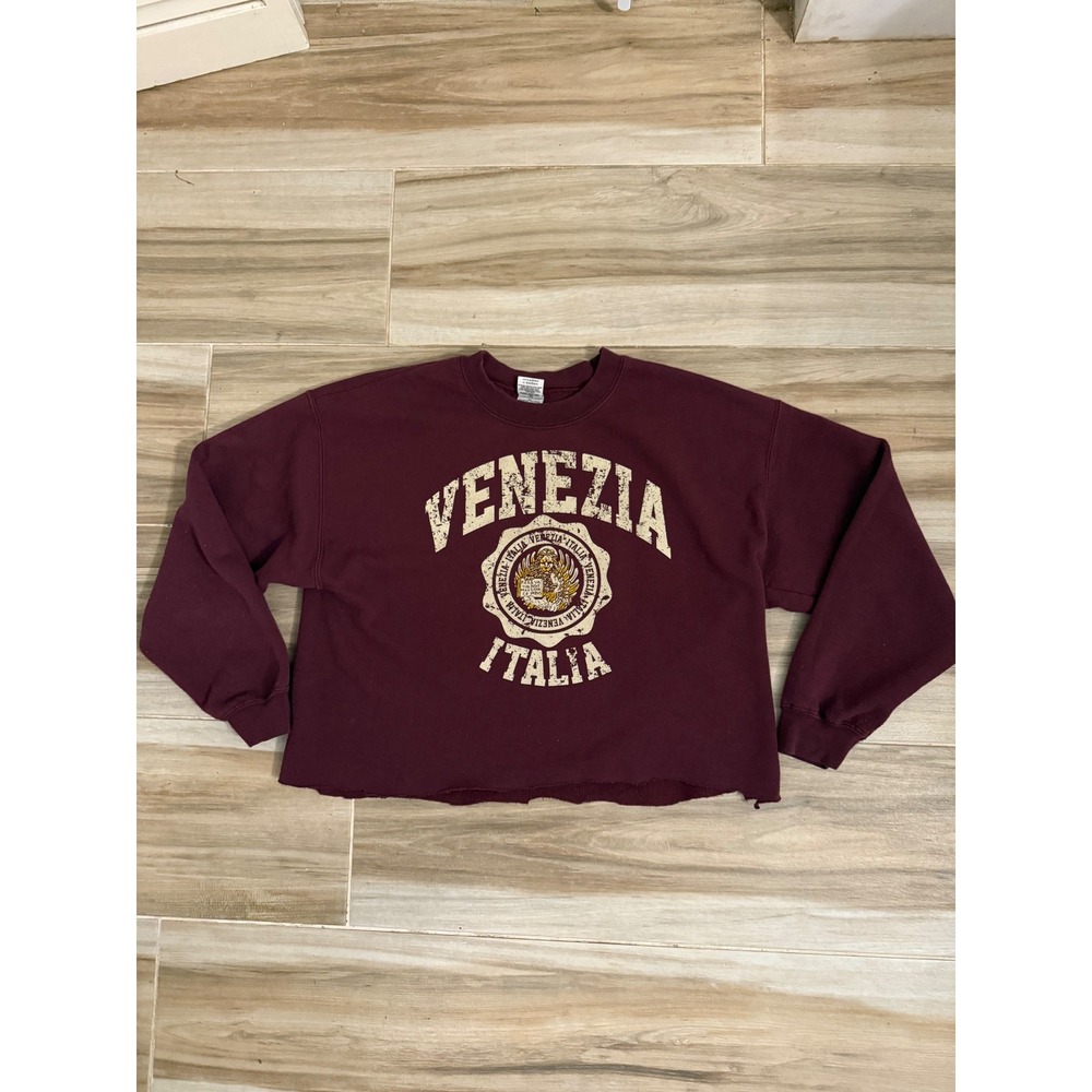 Gildan Heavy Blend Venezia Italia Cropped Sweatshirt Maroon Burgundy Large‎